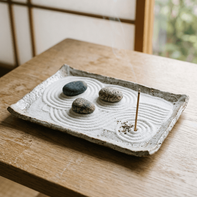 日式枯山水 - 砂石紋理陶瓷平盤臥香座